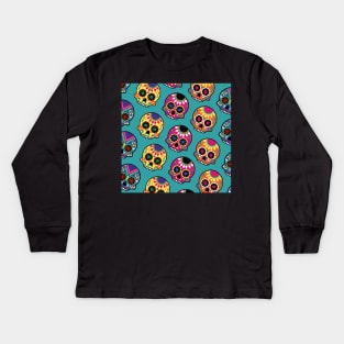 Sugar Skull Pattern Colorful Design, Artwork, Vector, Graphic Kids Long Sleeve T-Shirt